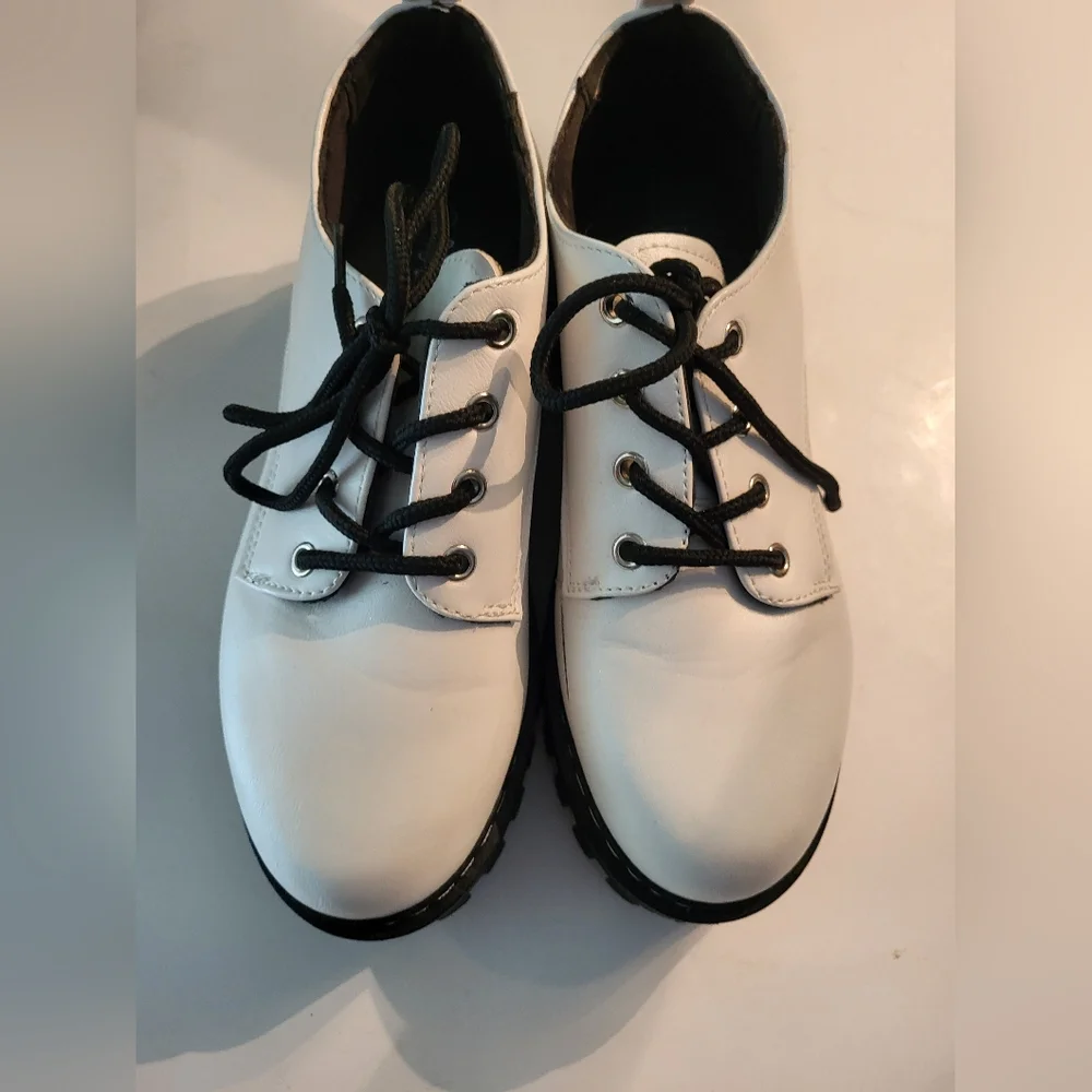 Rouge Helium Platform Boots Combat Shiny White Size 8 1 /2